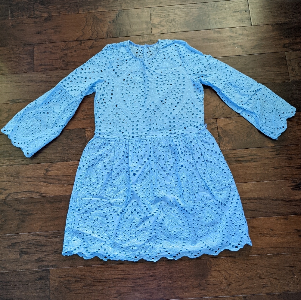 NWOT Eyelet Dress Blue with Bell Sleeves